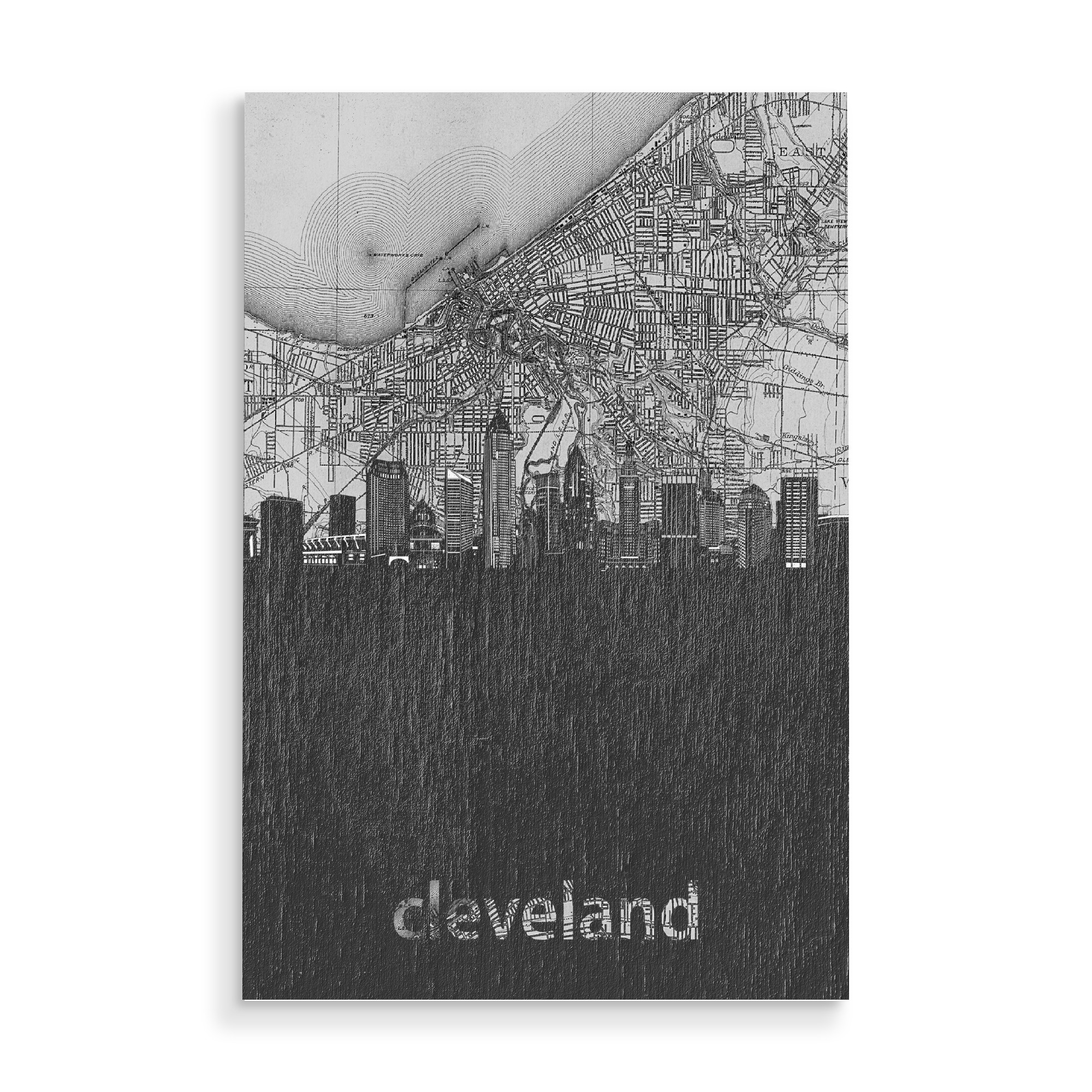 Holzbild "Cleveland skyline map grey" artboxONE - Städte,Reise,Abstrakt,Architektur