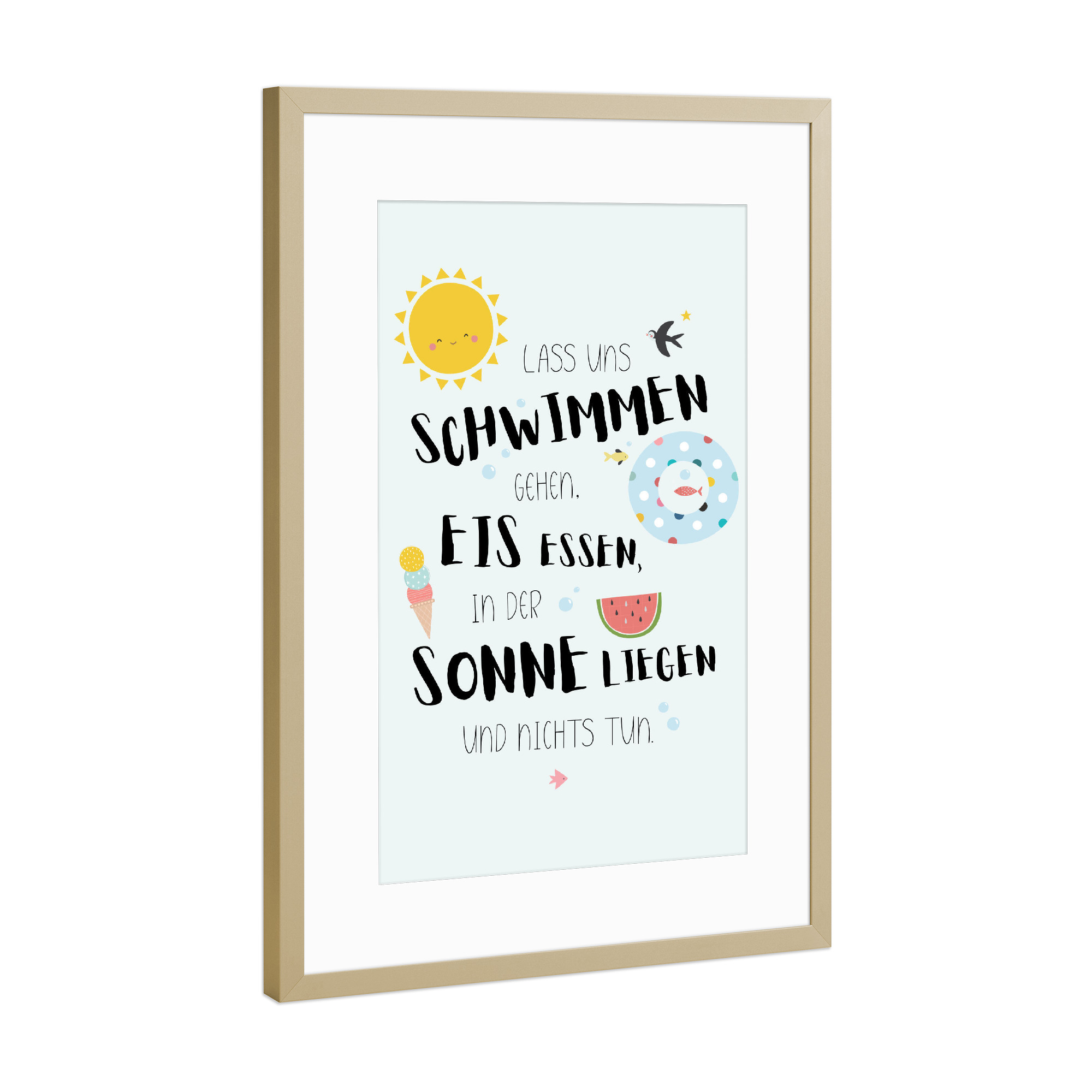 Poster mit Rahmen Gold "Sommerträume" artboxONE - Typografie,Reise,Für Kinder,Comic,Lustig