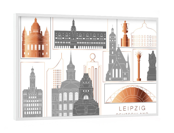 Poster mit weißem Rahmen "Leipzig skyline copper" artboxONE - Städte,Reise,Architektur