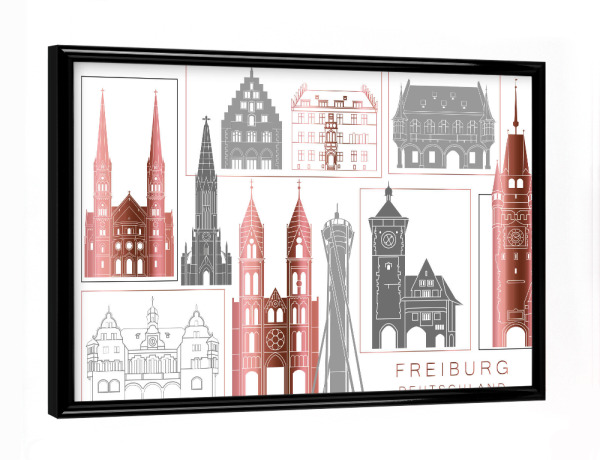 Poster mit schwarzem Rahmen "Freiburg skyline rosegold" artboxONE - Städte,Reise,Architektur