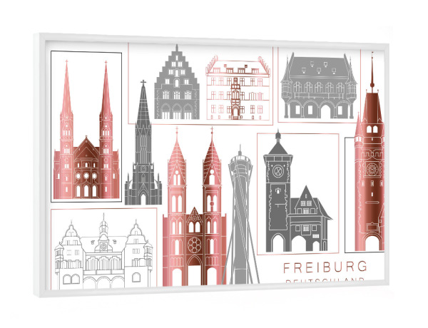Poster mit weißem Rahmen "Freiburg skyline rosegold" artboxONE - Städte,Reise,Architektur