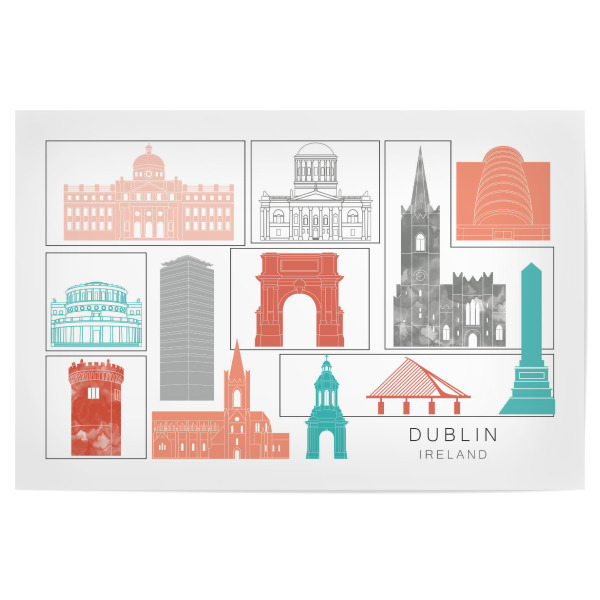 Poster "Dublin skyline coral" artboxONE - Städte,Reise,Architektur