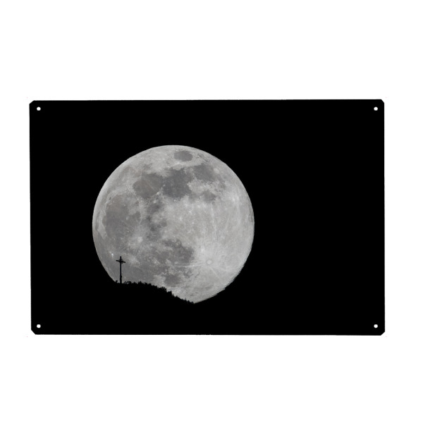 Holzbild "Vollmond mit Gipfelkreuz" artboxONE - Natur