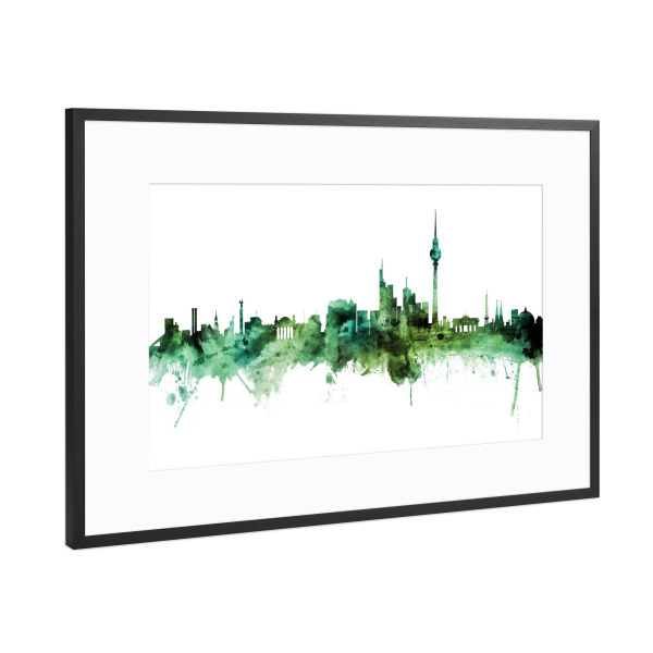 Poster mit Rahmen Schwarz (Metallic) "Berlin Germany Skyline Green" artboxONE - Städte,Städte / Berlin