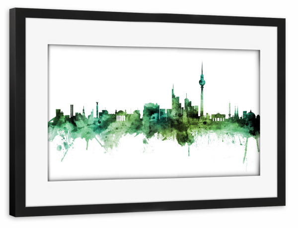 Poster mit Rahmen schwarz "Berlin Germany Skyline Green" artboxONE - Städte,Städte / Berlin