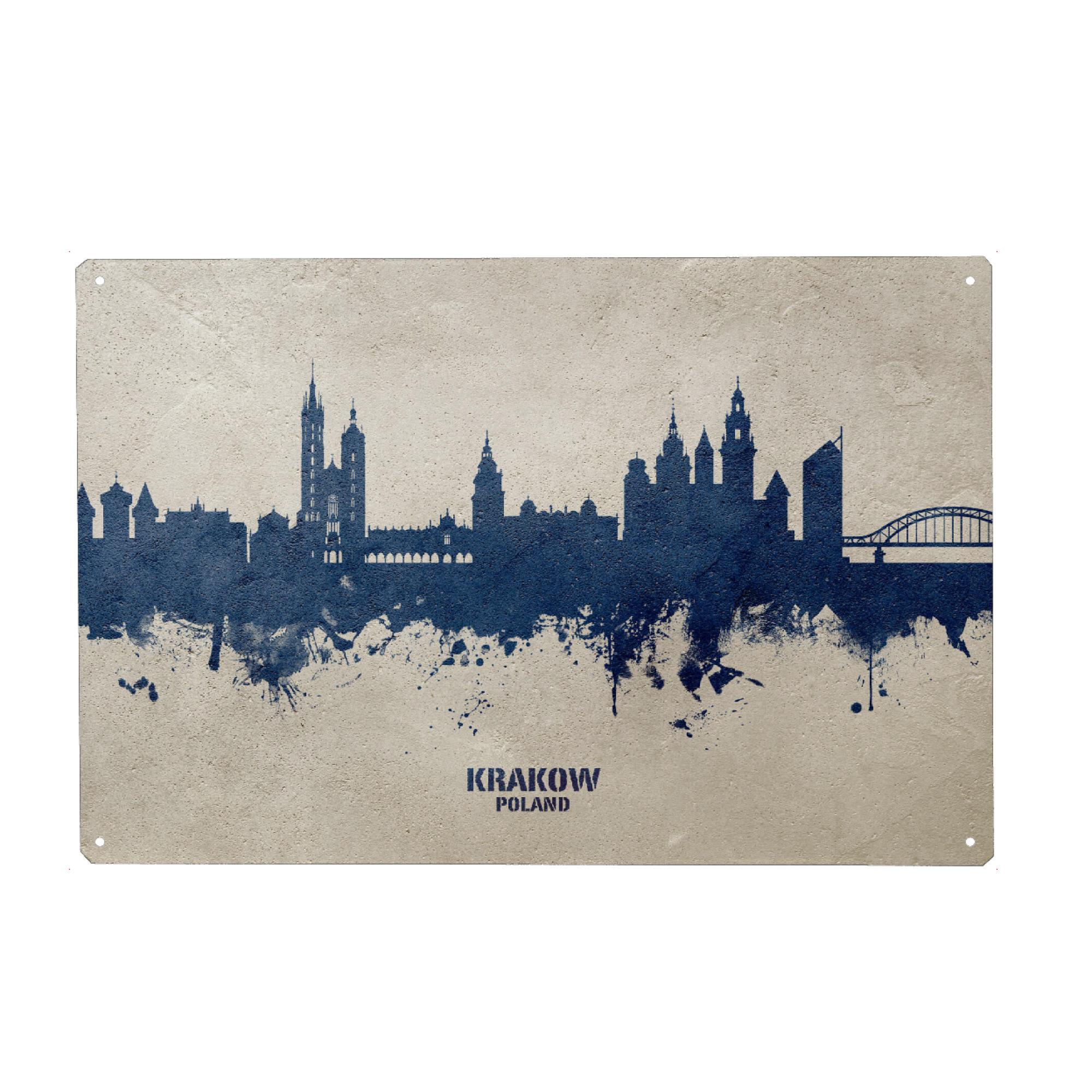 Metall Poster "Krakow Poland Skyline PaintBlue" artboxONE - Städte