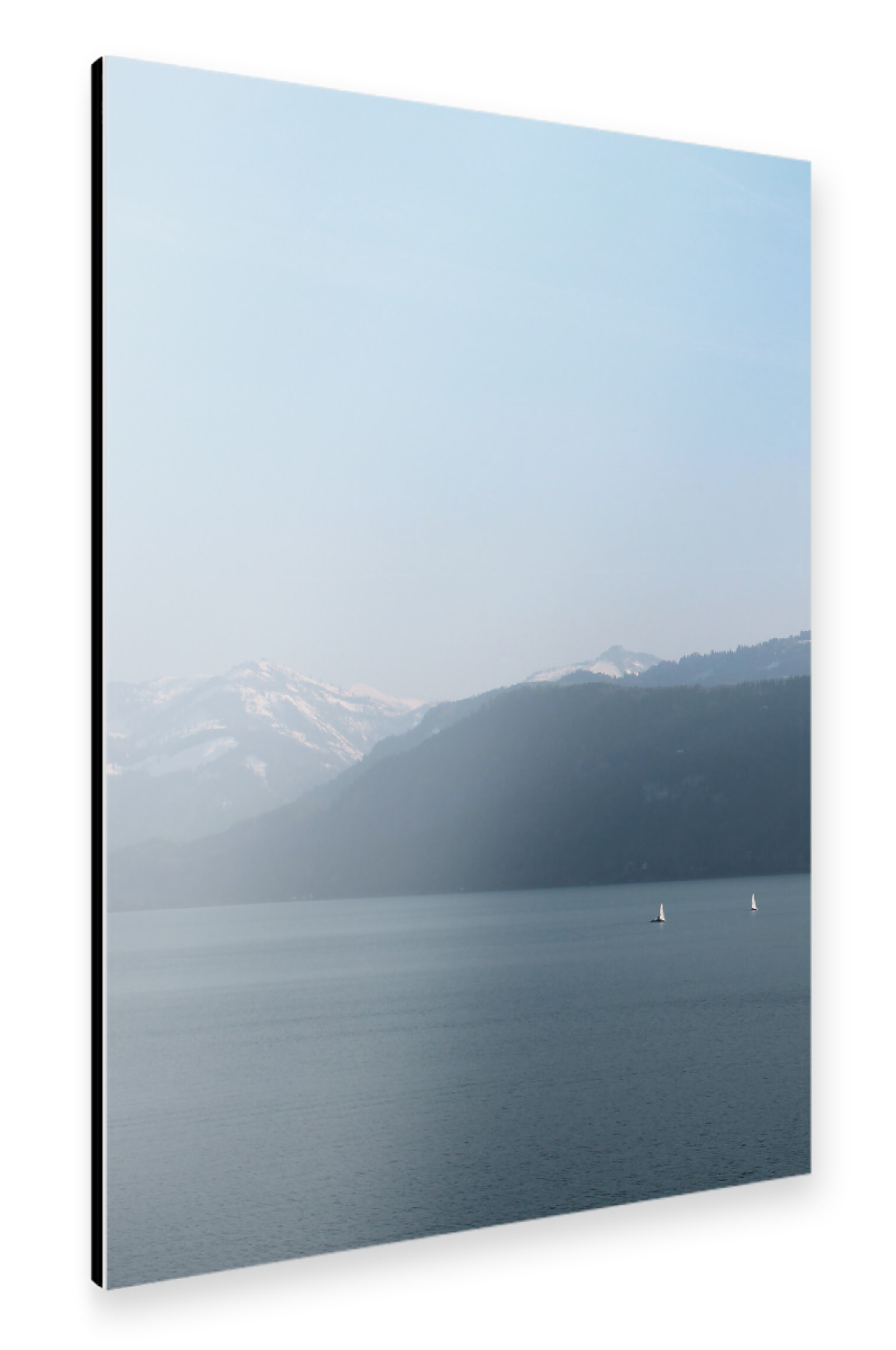 Alu-Dibond "Winter lake and Sail boats" 75x50 cm artboxONE