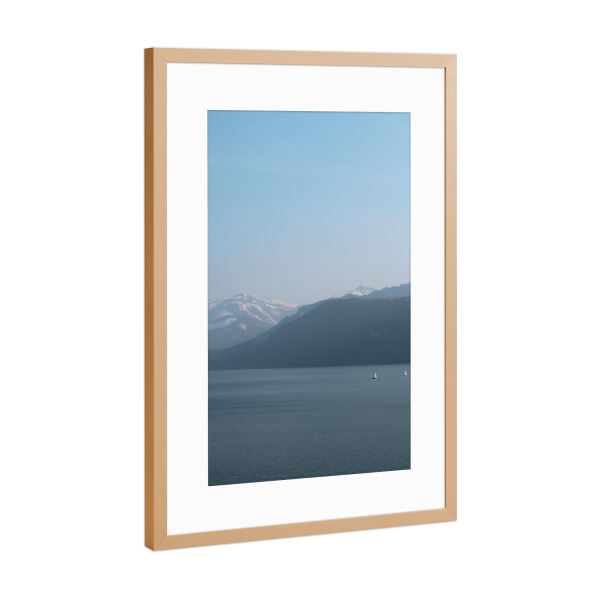 Poster mit Rahmen Kupfer "Winter lake and Sail boats" artboxONE - Natur,Menschen