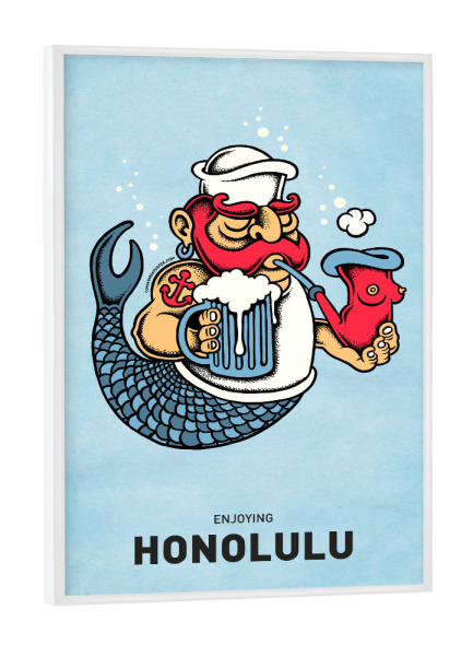 Poster mit weißem Rahmen "Honolulu Sailor Mermaid" artboxONE - Städte,Reise,Streetart,Lustig