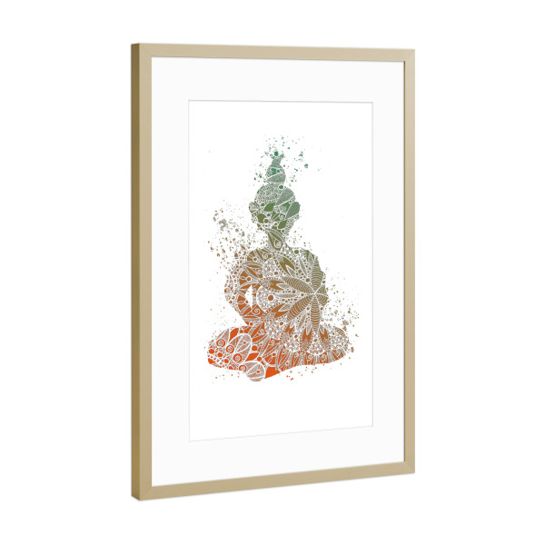 Poster mit Rahmen Gold "Mandala Buddha Silhouette" artboxONE - Menschen,Reise / Asien