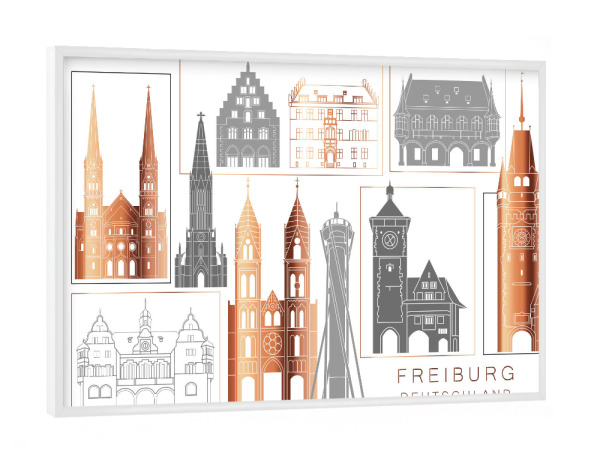 Poster mit weißem Rahmen "Freiburg skyline copper" artboxONE - Städte,Reise,Architektur