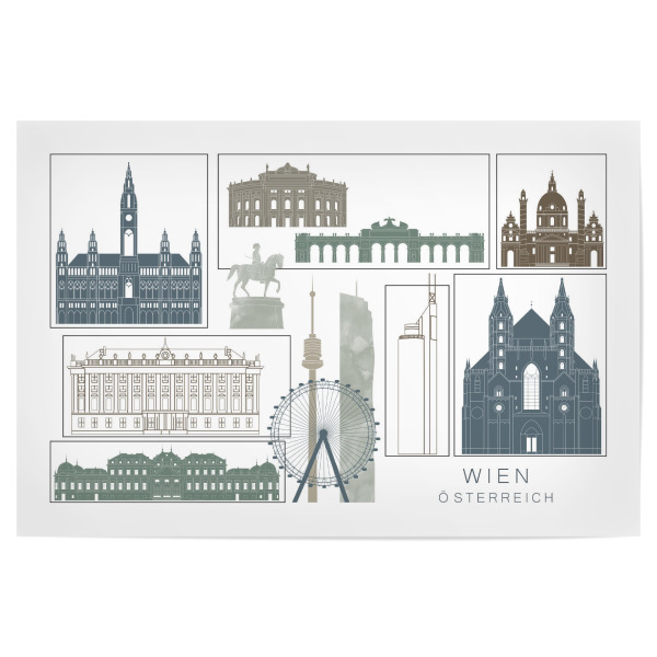Poster 30x20 cm "Vienna skyline, navy" artboxONE - Städte,Reise,Architektur,Städte / Wien