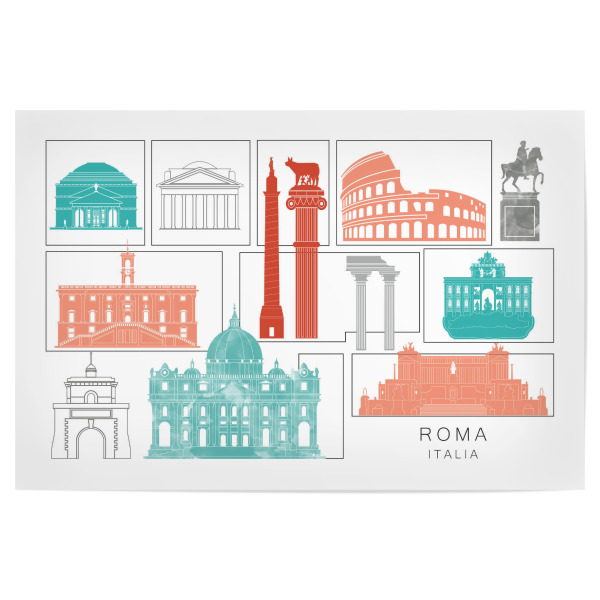 Poster "Rome skyline, coral" artboxONE - Städte,Reise,Architektur,Städte / Rom