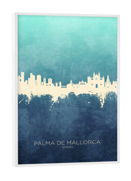 Poster mit weißem Rahmen "Palma de Mallorca Skyline NavyCyan" artboxONE - Städte
