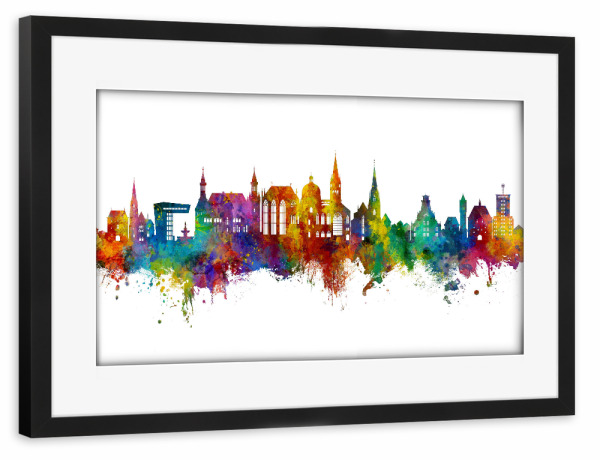 Poster mit Rahmen schwarz "Aachen Germany Skyline" artboxONE - Städte