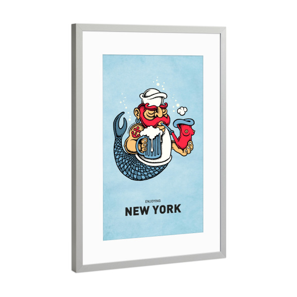 Poster mit Rahmen Silber "New York Sailor Mermaid" artboxONE - Städte,Städte / New York,Reise,Streetart,Lustig