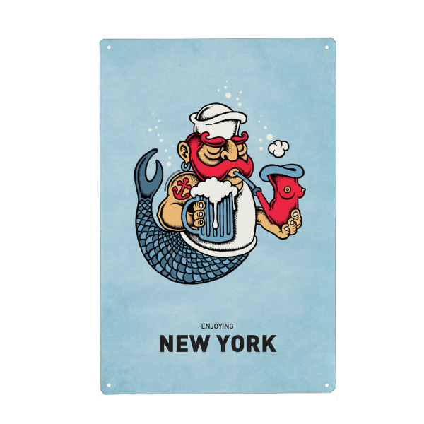 Holzbild "New York Sailor Mermaid" artboxONE - Städte,Städte / New York,Reise,Streetart,Lustig