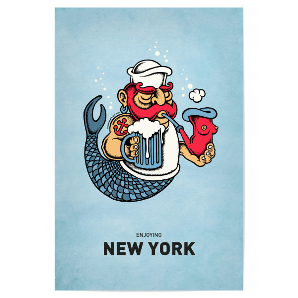 Poster 30x20 cm "New York Sailor Mermaid" artboxONE - Städte,Städte / New York,Reise,Streetart,Lustig