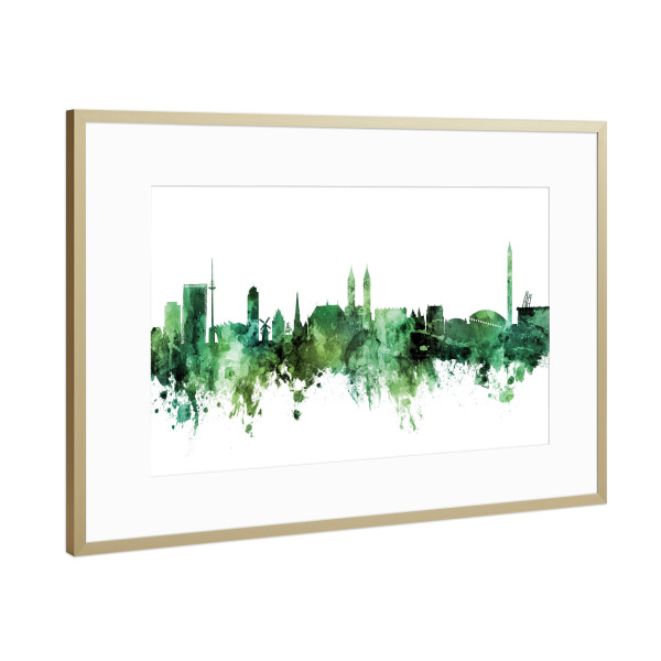 Poster mit Rahmen Gold "Bremen Germany Skyline Green" artboxONE - Städte
