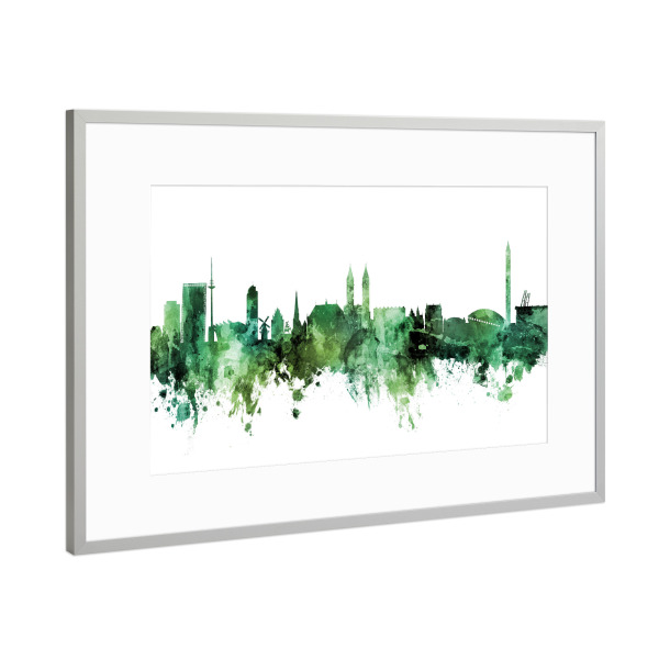 Poster mit Rahmen Silber "Bremen Germany Skyline Green" artboxONE - Städte