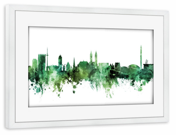 Poster mit Rahmen weiß "Bremen Germany Skyline Green" artboxONE - Städte