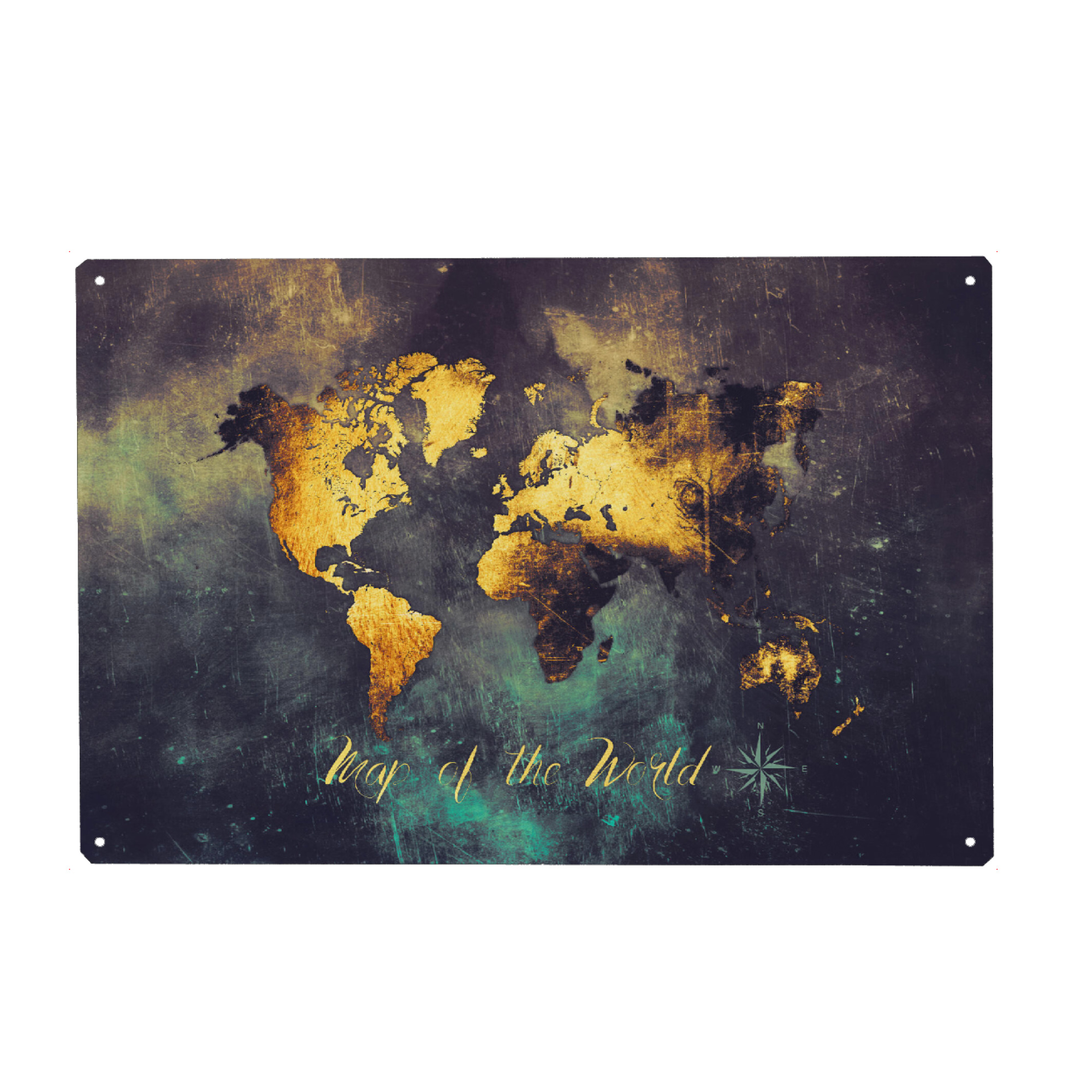 Holzbild "Map of the world gold dark" artboxONE - Reise,Kartografie