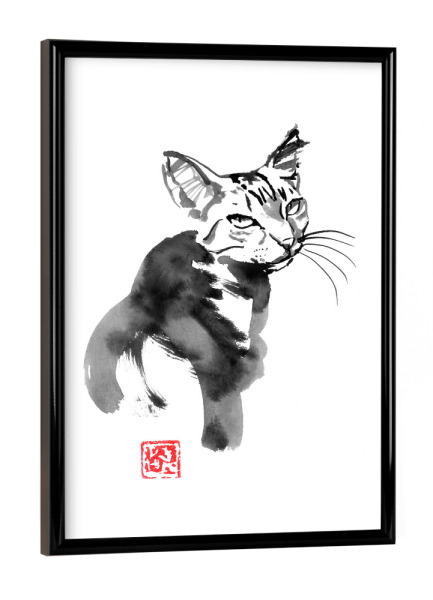 Poster mit schwarzem Rahmen "Mother cat" artboxONE - Tiere - Cat,Neko,Japan,Sumie,Katze,Malerei,Animal,Pet,Tier,Schwarzweiß,Blackandwhite