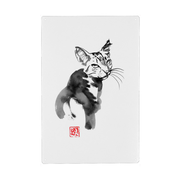 Holzbild "Mother cat" artboxONE - Tiere - Cat,Neko,Japan,Sumie,Katze,Malerei,Animal,Pet,Tier,Schwarzweiß,Blackandwhite