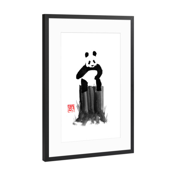 Poster mit Rahmen Schwarz (Metallic) "Panda on his tree" artboxONE - Tiere