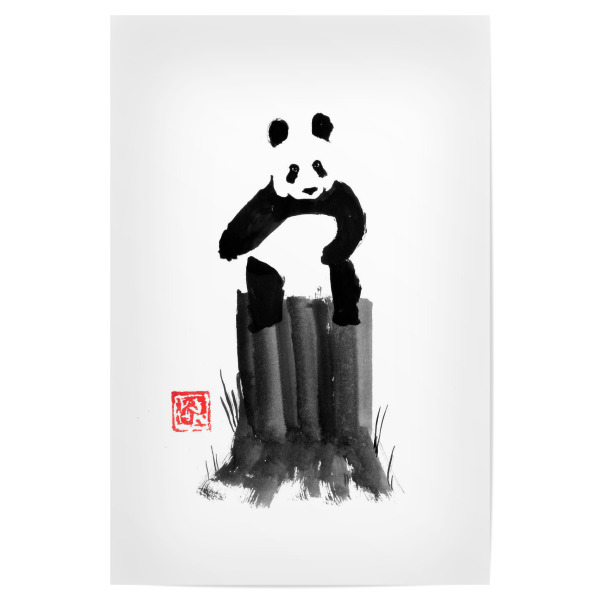 Poster 30x20 cm "Panda on his tree" artboxONE - Tiere - Panda,Sumie,Japan,Bear,Bär,Pandabär,Animal,Tier,Wild,Nature,Natur,Schwarzweiß,Blackandwhite
