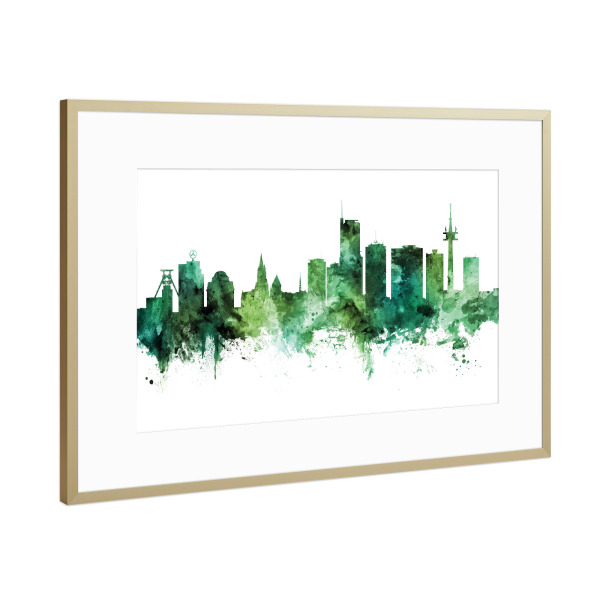Poster mit Rahmen Gold "Essen Germany Skyline Green" artboxONE - Städte