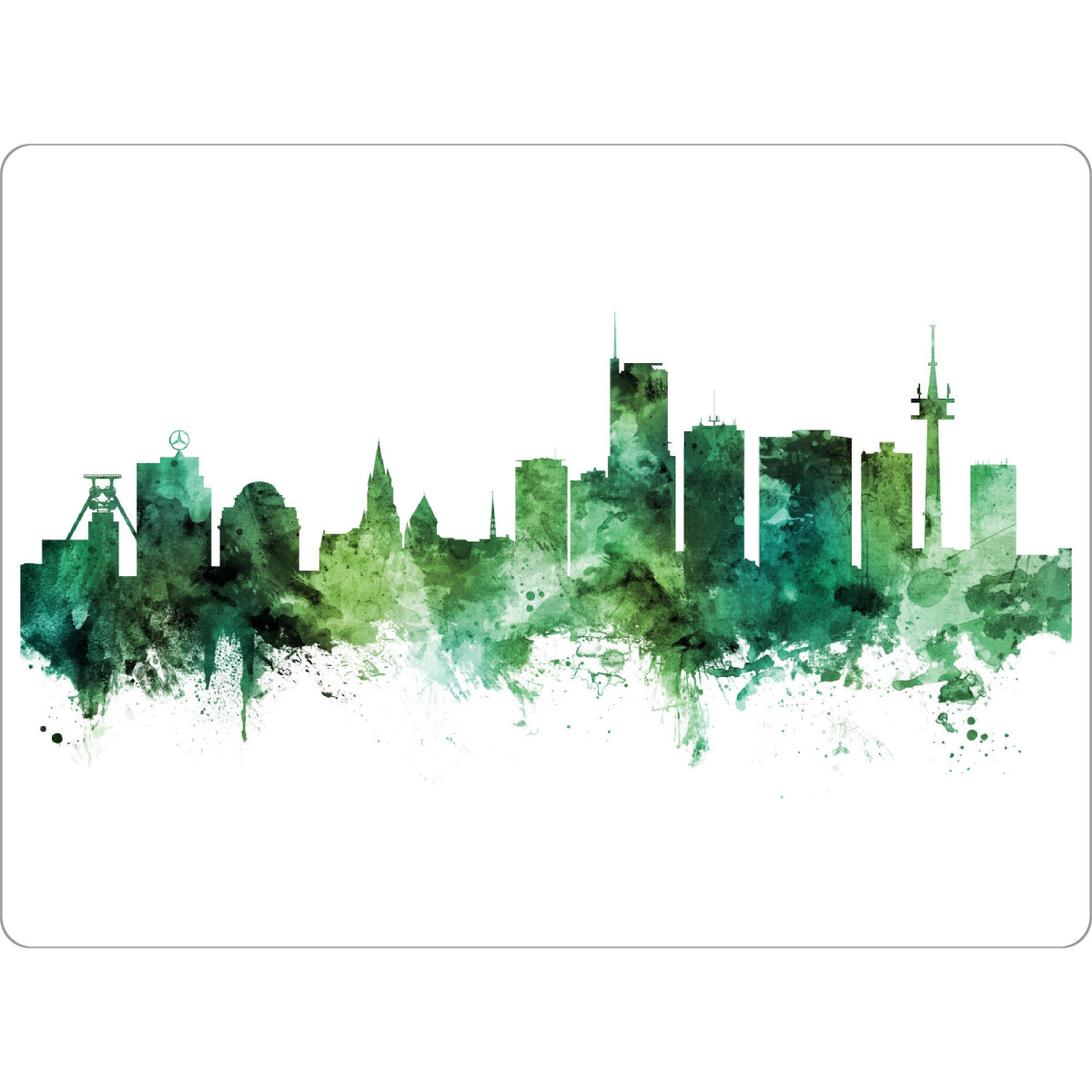 Tischset "Essen Germany Skyline Green" artboxONE - Städte - Essen,Deutschland,Skyline,Cityscape,Stadtbild,Watercolor,City,Stadt,Germany,Green,Grün