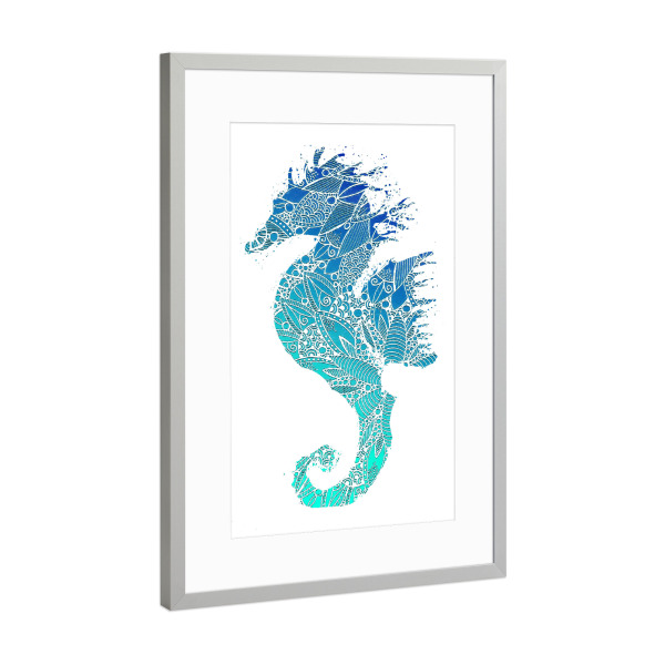 Poster mit Rahmen Silber "Blue Mandala Seahorse" artboxONE - Natur,Tiere,Reise / Strand und Meer,Unterwasser