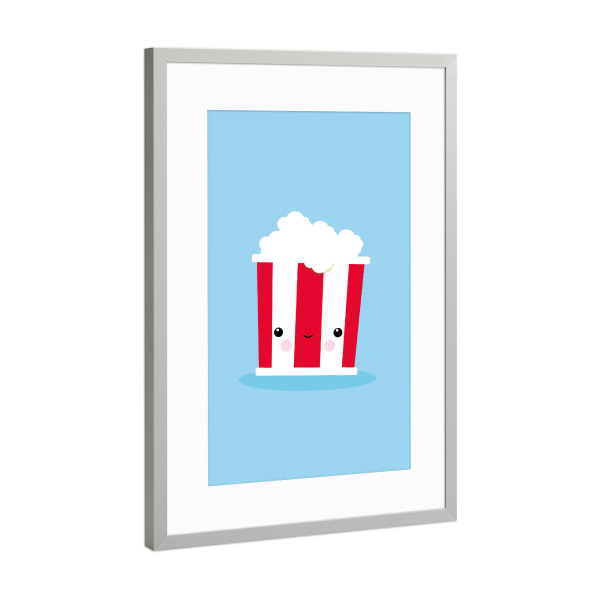 Poster mit Rahmen Silber "Kawaii-Illustration Popcorn" artboxONE - Für Kinder,Lustig