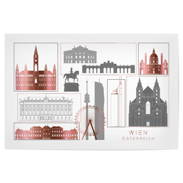 Poster 30x20 cm "Vienna skyline rosegold" artboxONE - Städte,Reise,Architektur,Städte / Wien