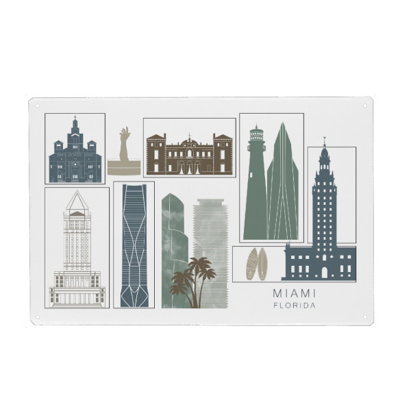 Holzbild "Miami skyline, navy" artboxONE - Städte,Reise,Architektur,Kartografie