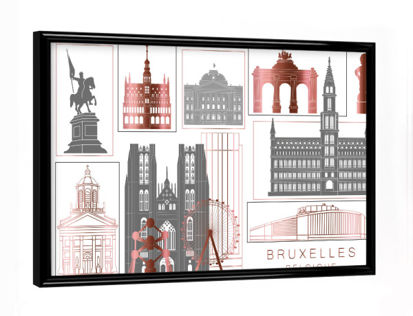 Poster mit schwarzem Rahmen "Brussels skyline rosegold" artboxONE - Städte,Reise,Architektur,Kartografie