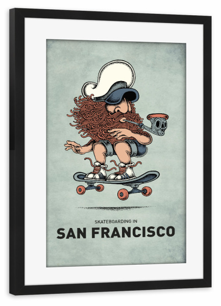 Poster mit Rahmen schwarz "San Francisco Skateboard" artboxONE - Reise,Streetart,Städte / San Francisco,Lustig