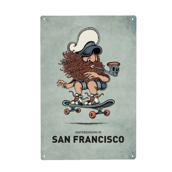 Metall Poster "San Francisco Skateboard" artboxONE - Reise,Streetart,Städte / San Francisco,Lustig