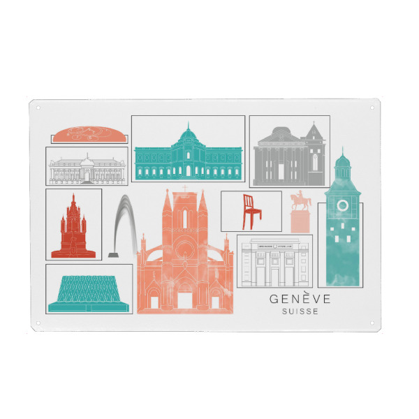Metall Poster "Geneva skyline coral" artboxONE - Städte,Reise,Architektur