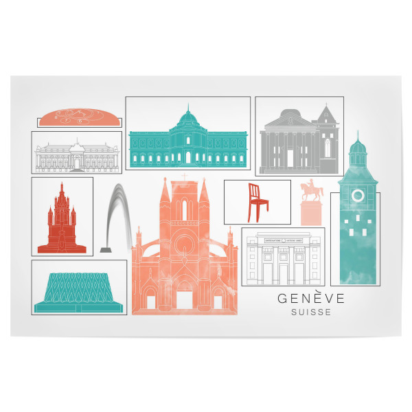 Poster "Geneva skyline coral" artboxONE - Städte,Reise,Architektur
