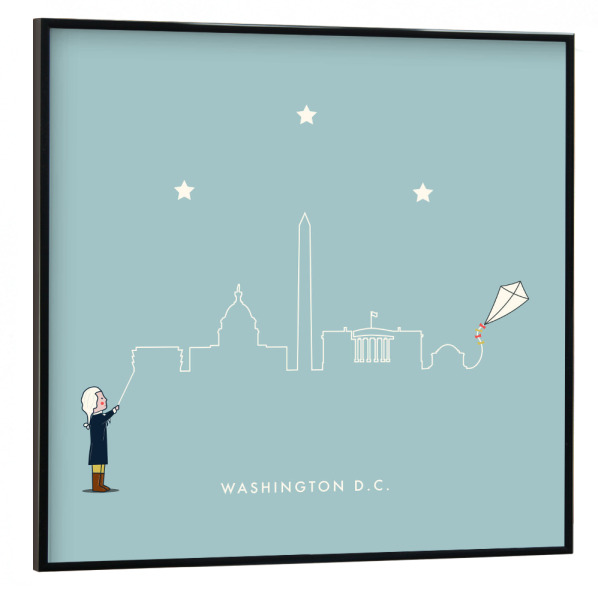 Poster mit schwarzem Rahmen 30x30 cm "Washington Skyline Kite" artboxONE - Städte,Städte / Washington