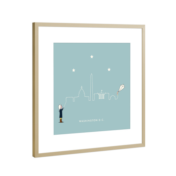 Poster mit Rahmen Gold "Washington Skyline Kite" artboxONE - Städte,Städte / Washington