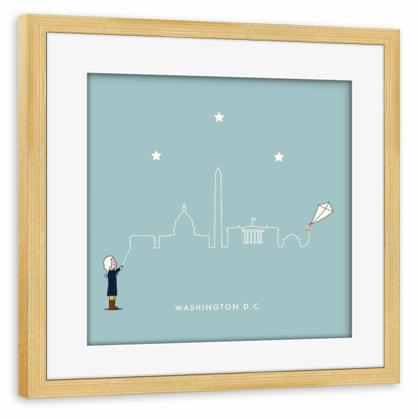 Poster mit Rahmen kiefer "Washington Skyline Kite" artboxONE - Städte,Städte / Washington