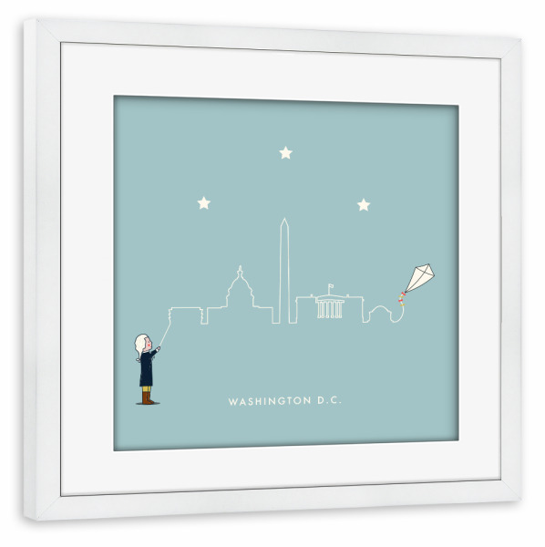Poster mit Rahmen weiß "Washington Skyline Kite" artboxONE - Städte,Städte / Washington