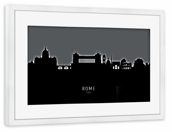 Poster mit Rahmen weiß "Rome Italy Skyline Glow White" artboxONE - Städte,Städte / Rom
