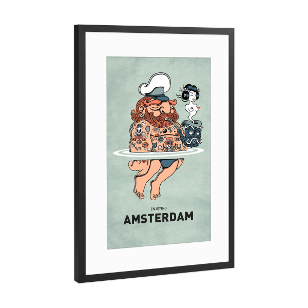 Poster mit Rahmen Schwarz (Metallic) "Amsterdam Summer Sailor" artboxONE - Reise,Streetart,Städte / Amsterdam,Lustig