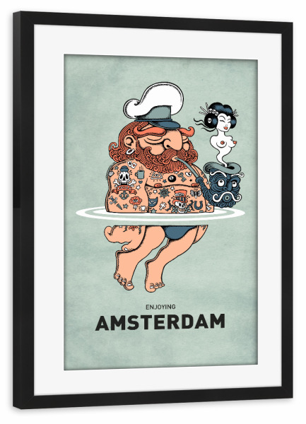 Poster mit Rahmen schwarz "Amsterdam Summer Sailor" artboxONE - Reise,Streetart,Städte / Amsterdam,Lustig
