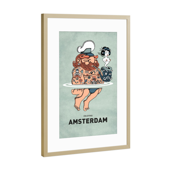 Poster mit Rahmen Gold "Amsterdam Summer Sailor" artboxONE - Reise,Streetart,Städte / Amsterdam,Lustig