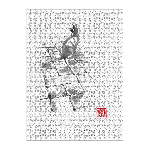Puzzle Ravensburger "Cat on tarrace" artboxONE - Tiere - Cat,Neko,Sumie,Japan,Katze,Animal,Tier,Pet,Schwarzweiß,Blackandwhite - Bild cat